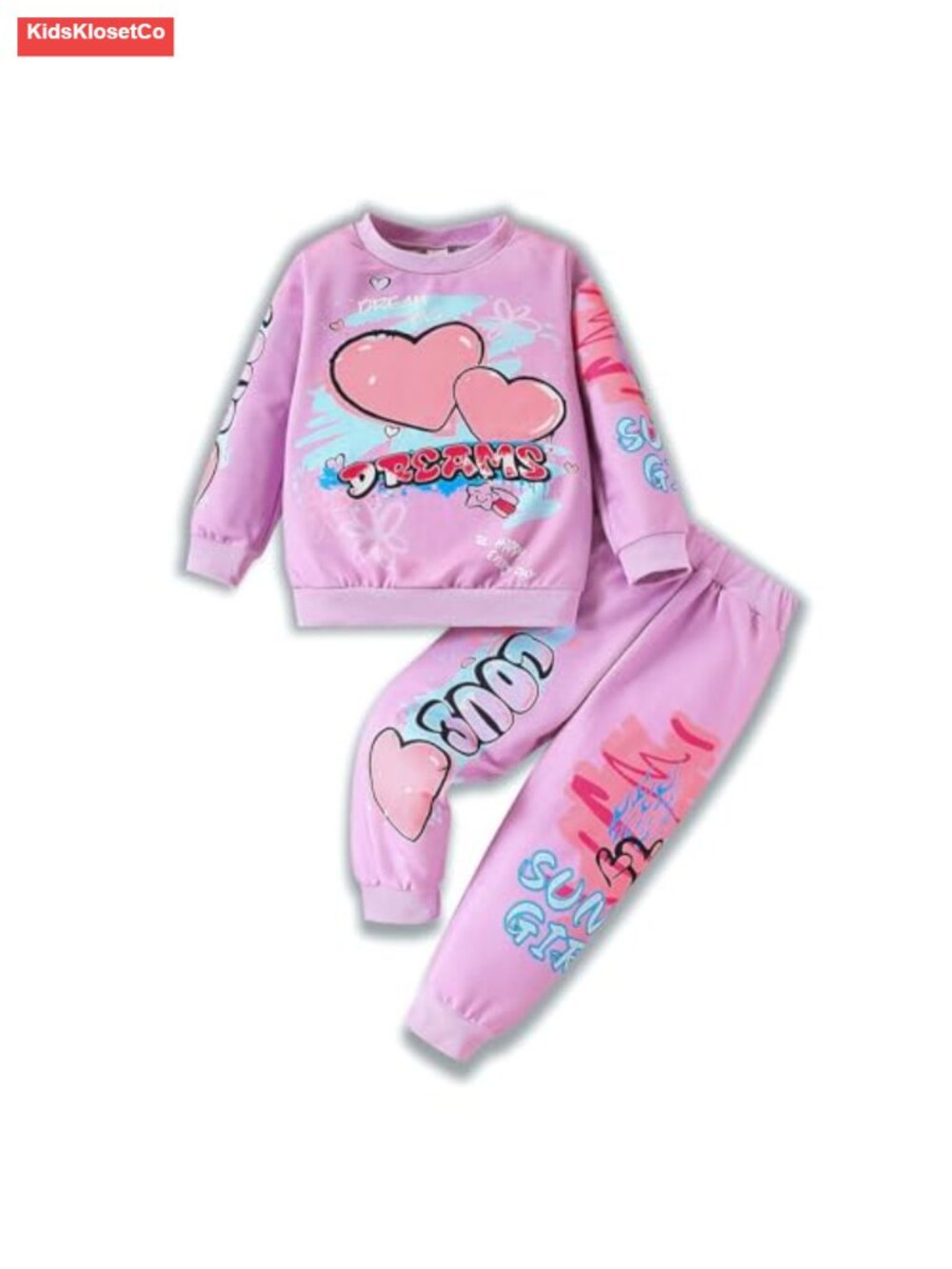 Kids Toddler Girl Heart Letter Print Long Sleeve Top & Pants Outfit Set